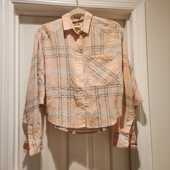 Free People Cropped Cutie Plaid button down Shirt womens size XS - Picture 10 of 11